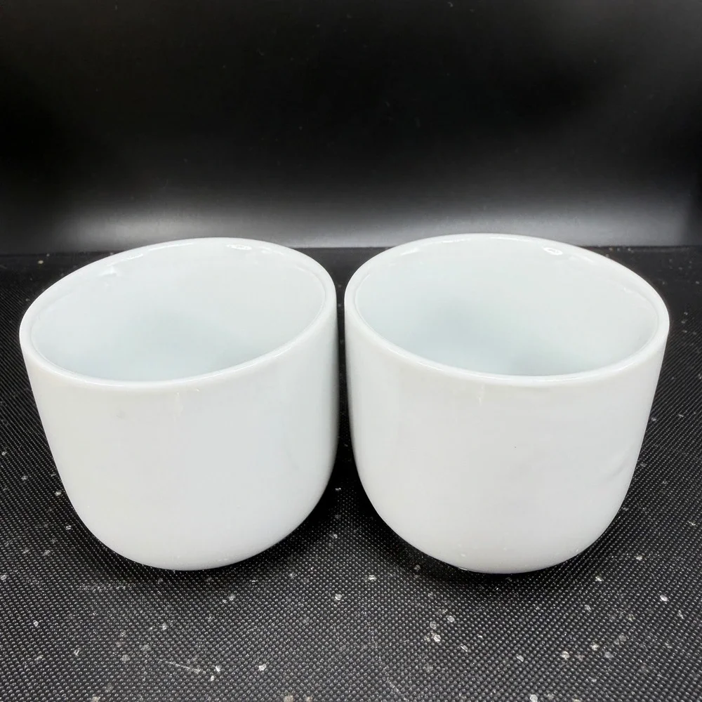 Pier 1 Imports White Ceramic Tea Sake Cups Mugs Handleless Minimalist Set of 2